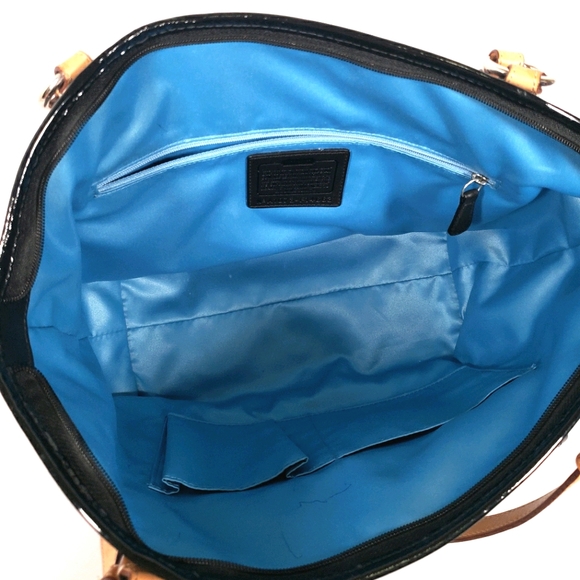Coach Black Tote Patent Leather Turn Lock Blue - Picture 11 of 14